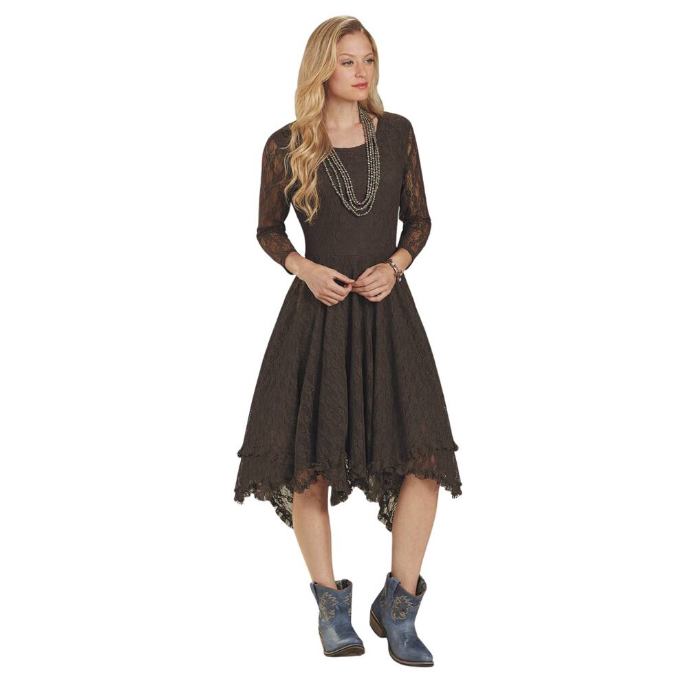 Back in the Saddle Heirloom Lace Lined Dress Brown M Boho Cowgirl Whimsigoth EUC